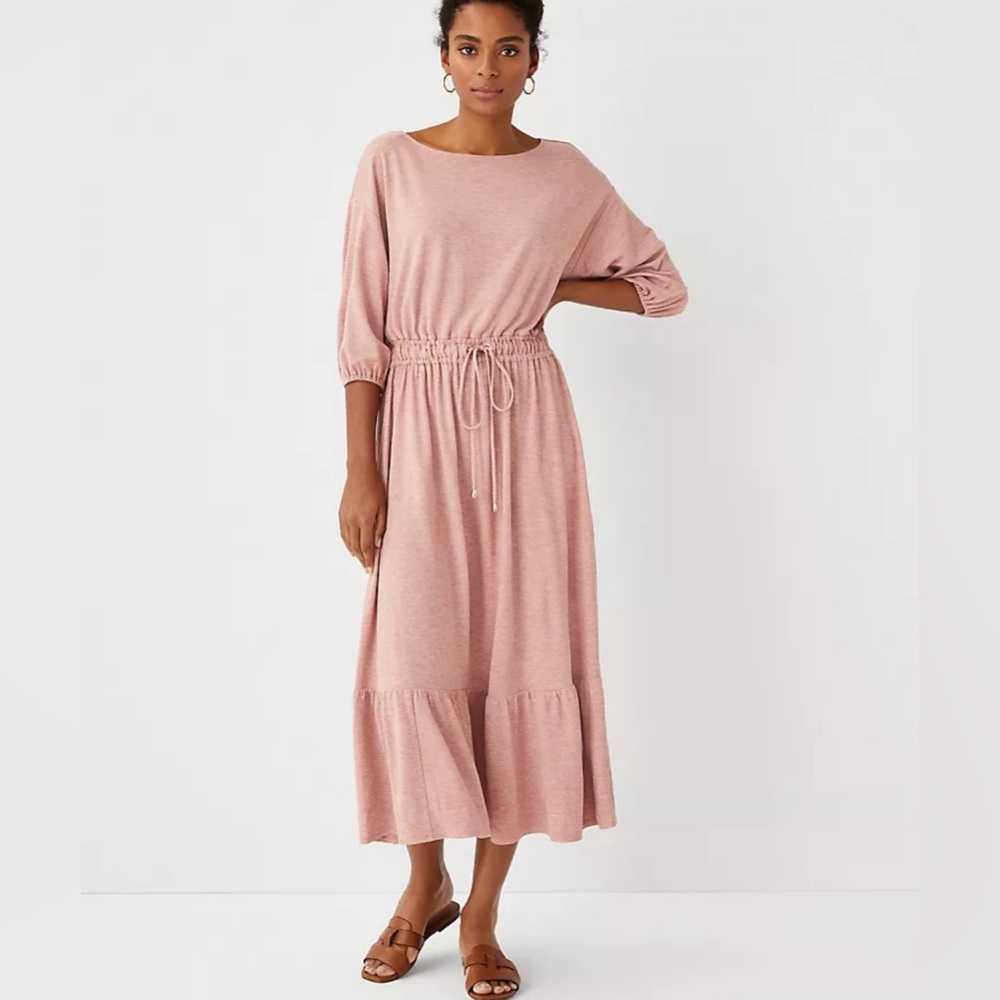 Ann Taylor Blush Pink Midi Drawstring Waist Dress